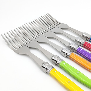 Ensemble de fourchettes à steak en acier inoxydable avec manche en plastique de <span class=keywords><strong>couleur</strong></span> arc-en-ciel, 6 pièces, style <span class=keywords><strong>Laguiole</strong></span> - Product Image 3