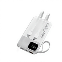 Power Bank Portabel dengan Kabel Terintegrasi, Pengisian Super Cepat, Tipis 10000mAh, Output 3 Port, Pengisian untuk iPhone iPad