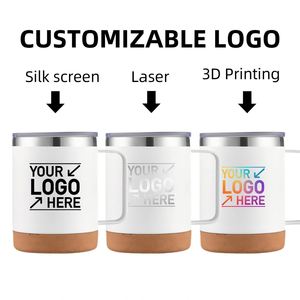 Custom Cork Bottom Powder Coated Matte <b>Coffee</b> Cup 12 oz Double Wall Vacuum Insulated Cork Base Stainless Steel Mug with Handle - Product Image 4