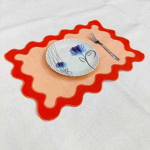 Color Block Embroidered Logo Handmade <b>Cloth</b> Napkins Wedding 100% <b>Linen</b> Embroidery Placemat Scallop Edge Customizable Colors - Product Image 2