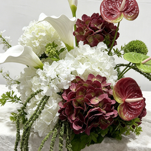 Retro Wine Red White Hydrangea Long Hanging <b>Green</b> Amaranthus Silk Floral <b>Runner</b> Swag Wedding Bridal Shower Long Table Decor - Product Image 3