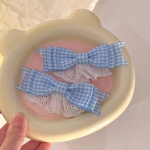 Fabric <b>bow</b> hair <b>clip</b>, spring/summer style, plaid lace hair accessory, women's hair <b>clip</b>, cute student hairpin headwear. - Product Image 2