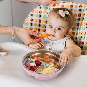 Plaques d'aspiration pour bébé en acier inoxydable avec coque en silicone amovible 2-en-1 bol en métal pour tout-petits divisé pour les enfants - Product Image 2