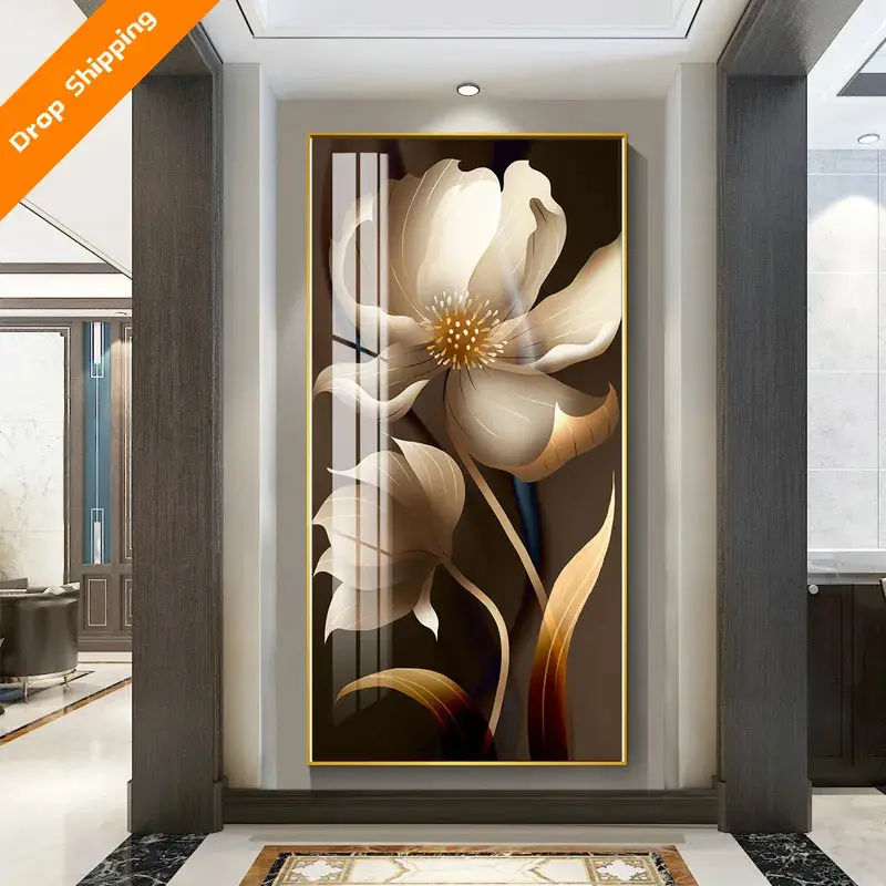Wholesale Cheap Modern Luxury Design Rose Flowers Canvas Living Room Wall Crystal Porcelain Painting Household Items Wall Art