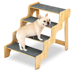 Fábrica al por mayor perro/gato 4 pasos antideslizante equilibrado mascotas escaleras bambú perro pasos para cama alta y sofá - Product Image 1