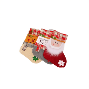 Christmas Stocking 3 Styles Plaid Trim Embroidered Santa Reindeer Design For Holiday Decoration - Product Image 1