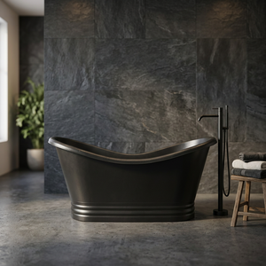 Baignoire ovale autoportante noire en cuivre, de luxe et durable pour adultes - Artisanat indien pour salle de bain et spa - Product Image 3