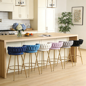 Tabourets <span class=keywords><strong>de</strong></span> <span class=keywords><strong>bar</strong></span> hauts pivotants décorés en velours avec pieds en métal doré, silla <span class=keywords><strong>de</strong></span> <span class=keywords><strong>bar</strong></span> para cocina, silla <span class=keywords><strong>de</strong></span> <span class=keywords><strong>bar</strong></span> elegante - Product Image 1