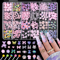 Adorable Kit de Breloques 3D Ours Arc-en-ciel Sucette pour Nail Art, Fleur, Accessoires de Manucure DIY, Strass en Résine et Décorations en Acrylique pour Ongles