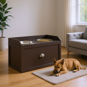Comedero Elevado para Perros con Cajón de Almacenamiento Marrón, 2 Tazones de Acero Inoxidable, Diseño Moderno para Uso en Interiores y Exteriores - Product Image 2