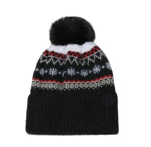 Automne/Hiver Bohème Géométrique Losange Tricoté Chapeau Doublure Intérieure et Épaisse <span class=keywords><strong>Synthétique</strong></span> Sable <span class=keywords><strong>Fourrure</strong></span> Large Bords avec <span class=keywords><strong>Pompon</strong></span> Bonnets - Product Image 2