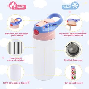 Gobelet isotherme à paille de 12 oz pour sublimation, double paroi sous vide, en acier inoxydable vierge multicolore - Product Image 4