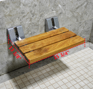 Hiện đại 15 \ "Gỗ Tếch Wall Mount gấp tắm băng ghế dự bị 40x34cm thép không gỉ Brass nhôm cho khách sạn và bệnh viện - Product Image 1