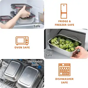 Custom Metal Durable Bento Lunch Box Stainless Steel Leakproof Food Storage Containers For Freezer Fridge Oven Dishwasher Safe