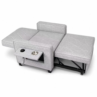 3-in-1 Konvertierbarer Schlafsessel mit Kabelloser Ladestation, Getränkehalter und Ausziehbarem Beistelltisch, Weicher Leinen-Look für Wohnzimmer und Schlafzimmer