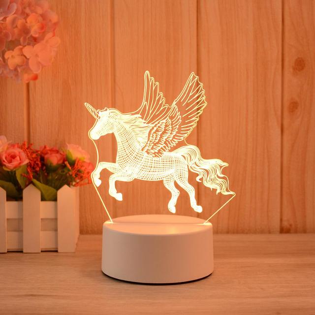 3D Unicorn LED ABS Acrylic Night Light with Remote Control Optical Illusion Black/White for Kids' Bedroom-Decorative Gift