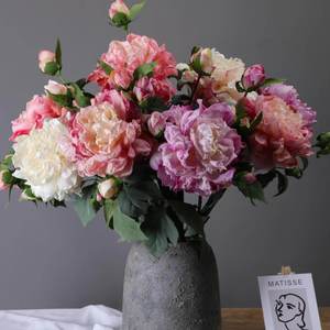 Pivoines artificielles en tissu de soie à 4 têtes, couleurs rose, violet, champagne, avec bords brûlés, pour centres de table – Vente en gros, produit phare - Product Image 2