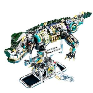 Meiji Tyrannosaurus set di blocchi di costruzione Semi-meccanici giocattoli modello di coccodrillo squalo assemblati mattoncini animali pappagallo rana regalo fresco - Product Image 6