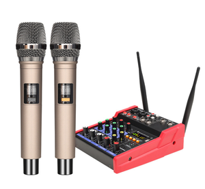 มิกเซอร์คอนโซลพร้อมไมโครโฟนไร้สาย UHF ในตัว 2 in 1 ชุดเล็ก 4 ช่องสัญญาณ สำหรับคาราโอเกะ ใช้ในบ้าน - Product Image 2