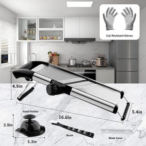 Kitchen Adjustable Foldable Handheld Dishwasher Safe Food Chopper <b>Cutter</b> Blades Manual Stainless Steel <b>Vegetable</b> Mandolin Slicer - Product Image 4