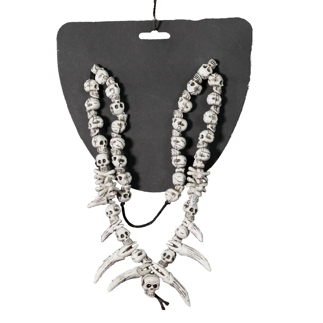 Collier tête de mort pour Halloween, accessoire de décoration, avec pierres croisées, fabriqué par un costume de fête en plastique, pour enfants