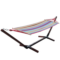 Hamac double en toile de coton avec support en acier pour camping, randonnée, enfants, chats, chiens - Hamac autoportant pour la détente en extérieur