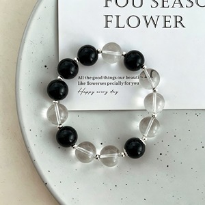 S925 Sterling Silver Black Agate White Crystal <b>Bracelet</b> <b>Ball</b> Shape Unisex Everyday Wear - Product Image 4