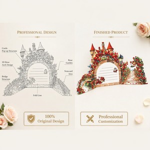Custom Printing 3D Pop up <b>Paper</b> Greeting Card Rose Arch Invitation Fairy Tale Keepsake Card for Wedding and Christmas Party - Product Image 1