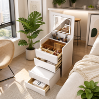 Coiffeuse simple en bois de style européen avec miroir LED et tiroirs silencieux, table de maquillage moderne et écologique pour chambre et hôtel