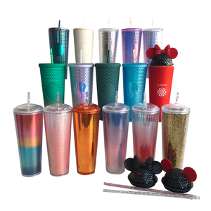 2022 Amazon Hot Sale Colorful Double Wall Plastic Grid Tumbler with Lid and Straw Plastic Studded Grid Tumbler