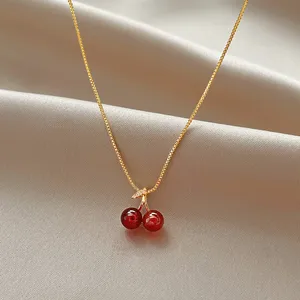 पार्टियों के लिए जिरकॉन के साथ चीनी लाल चेरी जस्ता मिश्र धातु पेलेंट हार - Product Image 2