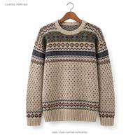 Pull en maille Fair Isle de haute qualité pour homme, col rond, beige, multicolore, géométrique, fabrication OEM ODM