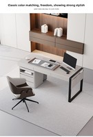 Bureau d'angle en cuir pleine fleur de style minimaliste italien, bureau d'ordinateur de luxe haut de gamme, poste de travail moderne et simple pour cadre