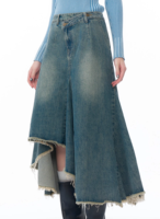 OEM ODM Dames Taille Haute Hanche Genou Longueur Queue de Poisson Sexy Denim Jupe de Lavage de Singe Décontracté Avant Court et Dos Long Style Irrégulier