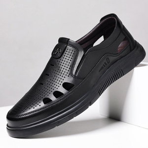 Chaussures bateau en cuir pour hommes, respirantes, à bout fermé, semelle extérieure en caoutchouc, doublure en cuir véritable, semelle souple - Product Image 1
