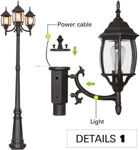 Lampe de jardin à LED en fonte d'aluminium, luminaire de jardin classique avec éclairage extérieur - Product Image 2