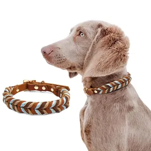 Tali hewan peliharaan anyaman tangan kustom Aksesori anjing dapat ditarik Paracord kepang kulit dapat dikunci tali kerah anjing Set yang cocok - Product Image 2