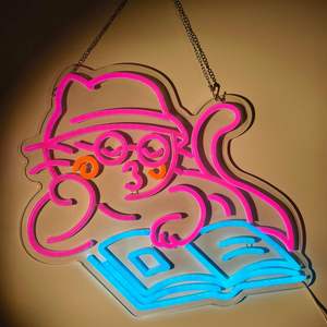 Enseigne néon rose « Chat lisant » pour la décoration de la salle de classe, du café, de la <span class=keywords><strong>librairie</strong></span>, de la salle de lecture - Product Image 1