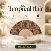 Éventail pliant portable en bambou et liège, décoratif, naturel, avec logo personnalisé, motif art populaire peint, pour cadeau d'affaires ou de mariage
