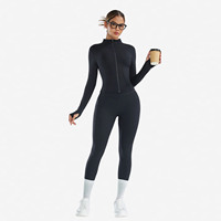 Set Yoga 2 Potong OEM Wanita, Jaket Crop Lengan Panjang Kerah Tegak Resleting Penuh dengan Lubang Ibu Jari, Legging Pinggang Tinggi Model Peach Butt, Pakaian Olahraga Aktif