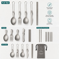 Ensemble de couverts pliants en titane pur pour le camping avec cuillère, fourchette, couteau et baguettes, design léger et luxueux