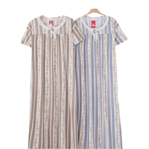 Pijama <span class=keywords><strong>térmico</strong></span> de verano para <span class=keywords><strong>mujer</strong></span>, cuello de manga corta, estampado Floral pequeño, camisón de seda de leche de talla grande, vestido holgado para el hogar - Product Image 5