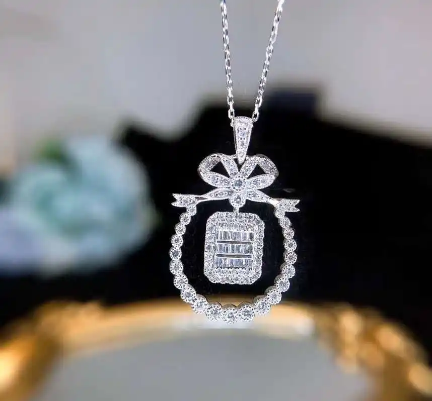 Christmas Custom Fashion Bowknot Shaped Necklace Manufacturer Wholesale Natural Diamond 18K Gold Jewelry