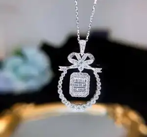 圣诞节定制时尚蝴蝶结形状项链厂家批发天然钻石18k首饰