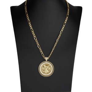 Pendentif religieux pièce de monnaie mexicaine de <span class=keywords><strong>50</strong></span> Peso en laiton plaqué <span class=keywords><strong>or</strong></span> 14K, breloques Hip Hop pour collier et bijoux - Product Image 5