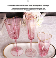 Nuevo Juego de Copas y Platos de Vino en Forma de Corazón de Vidrio Rosa Dorado con Diseño Martillado 280ml/150ml/270ml Moderno Ecológico para Bodas JNSM