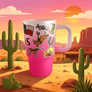 Vaso de Vidrio Esmerilado con Degradado y Asa, con Impresión de Adhesivo del Estado de Texas, Taza de Agua de Viaje, Souvenir Vaquero del Oeste - Product Image 2