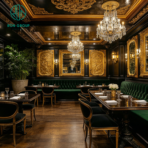 Ensemble table et chaises vintage en bois pour hôtel, steakhouse, café, avec banquette en velours vert, mobilier de <span class=keywords><strong>restaurant</strong></span> - Product Image 3