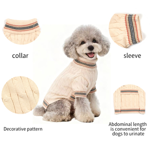 Rompi Rajut Kucing dan Anak Anjing Gaya Klasik Mewah Warna Beige, Pakaian Hewan Peliharaan Sederhana dan Portabel untuk Musim Gugur dan Musim Dingin - Product Image 5