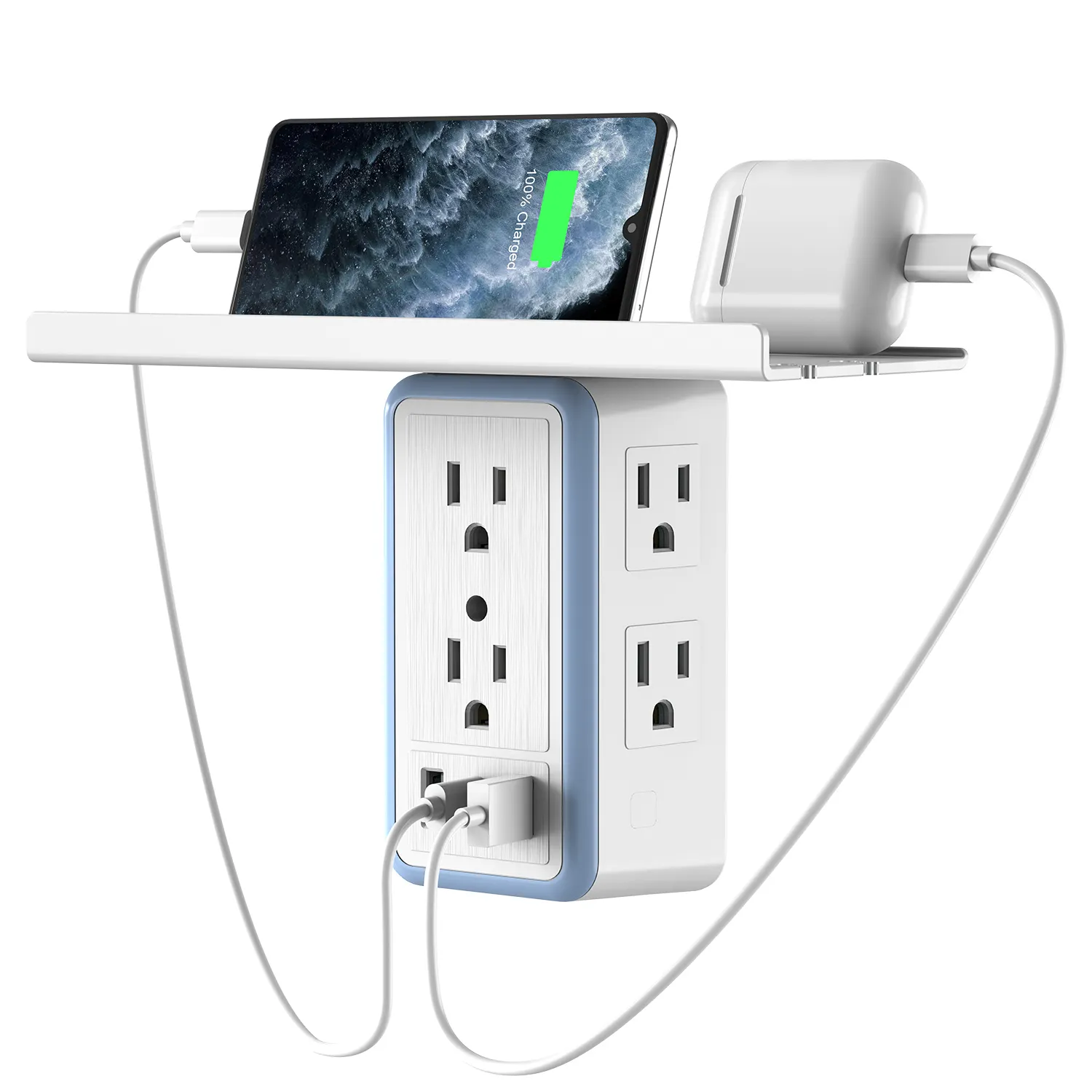 6 Outlet Listrik 2 Port Pengisian USB Power Strip Multi Fungsi Lampu Malam Smart Wall Outlet Socket dengan Rak dan Pemegang